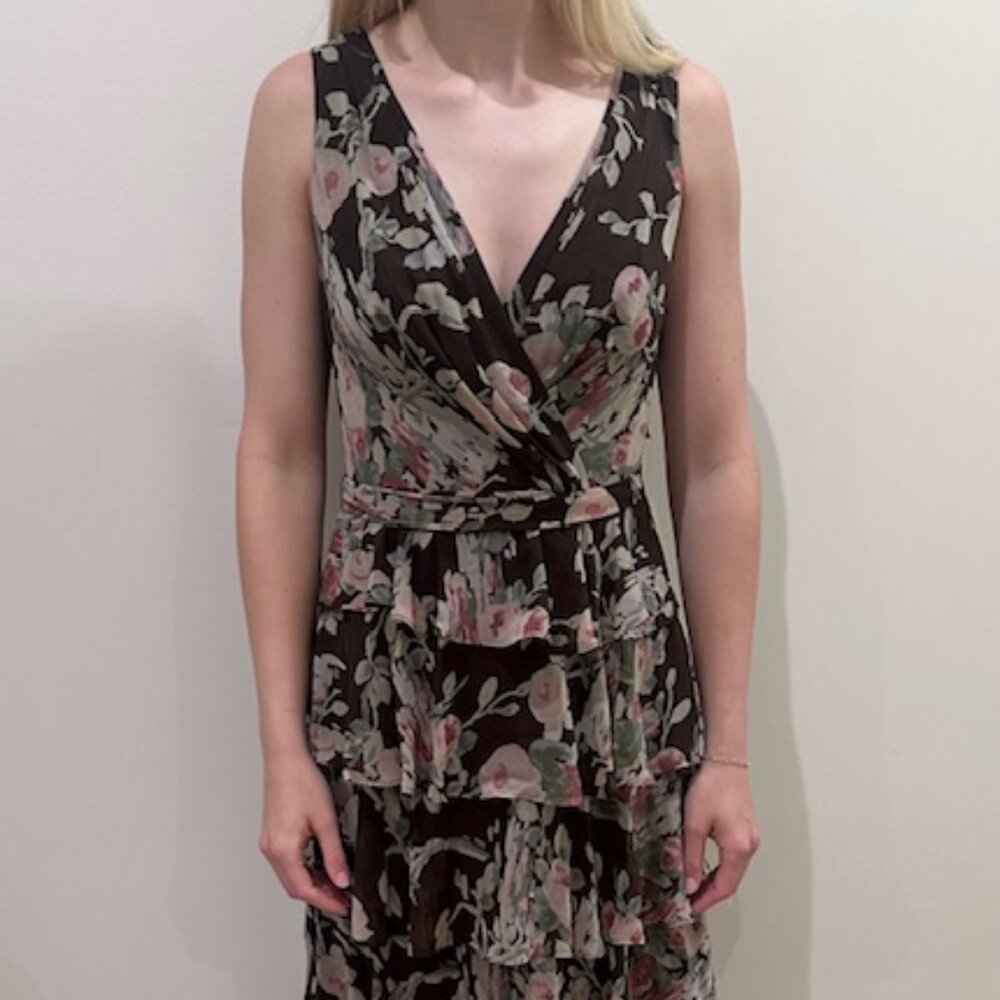 Ralph Lauren Brown Floral Tiered Maxi Dress - Size 6